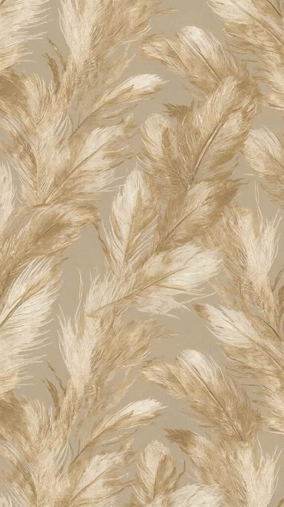 Vertical Golden Feathers Pattern Wallpaper with Rich Detailing