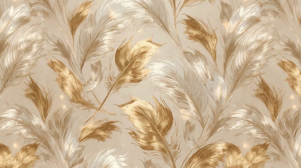 Lucid Realism Golden Feathers Pattern Wallpaper with Intricate Details