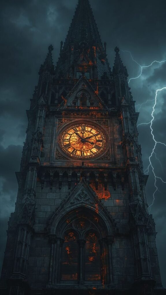 Gothic Clock Tower with Intricately Carved Stone Wallpaper