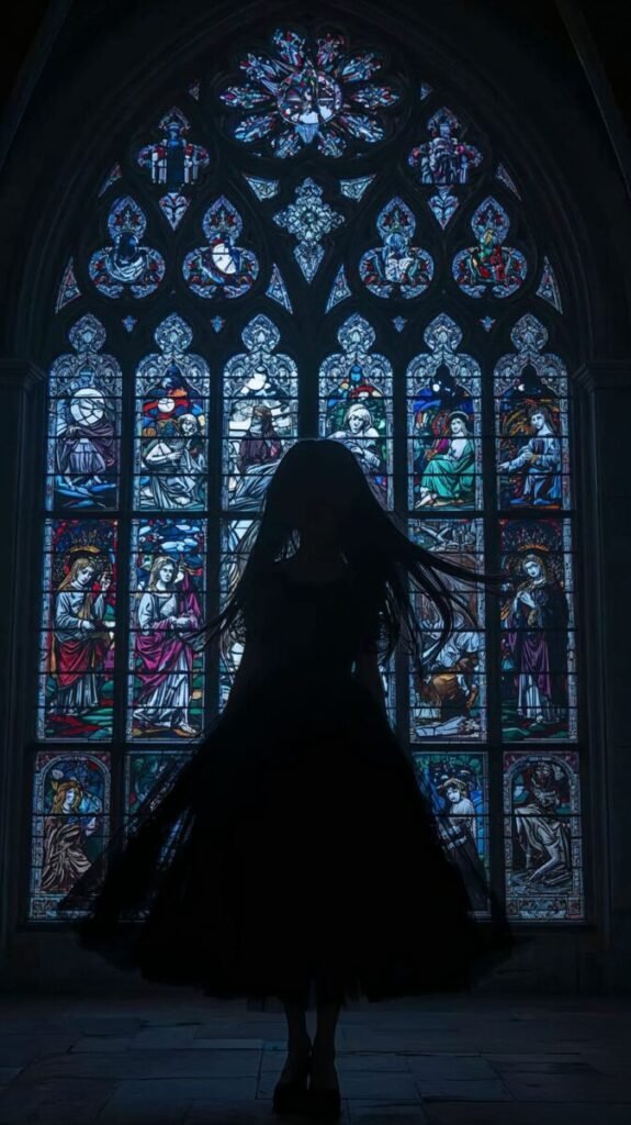 Gothic Girl Silhouette with Delicate Facial Features Wallpaper