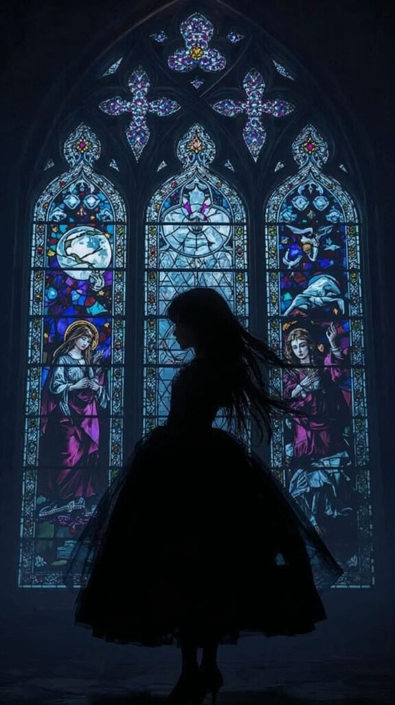 Gothic Girl Silhouette with Delicate Facial Features Wallpaper
