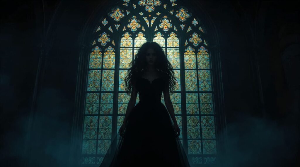 Gothic Girl Silhouette with Pale Skin and Long Hair Wallpaper