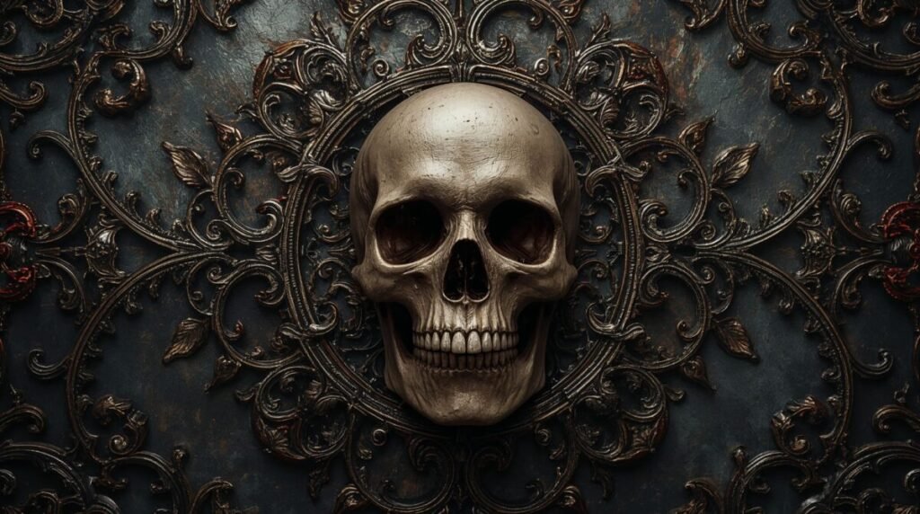 Gothic Skull Centerpiece with Intricate Details Wallpaper