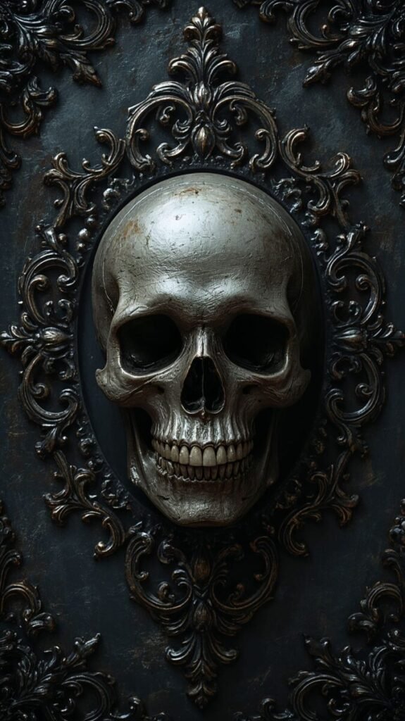 Gothic Skull Centerpiece with Intricate Details Wallpaper