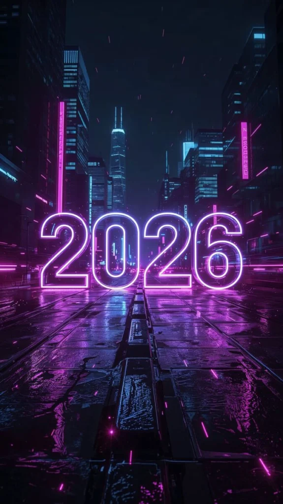 Futuristic Neon 2026 Mobile Wallpaper