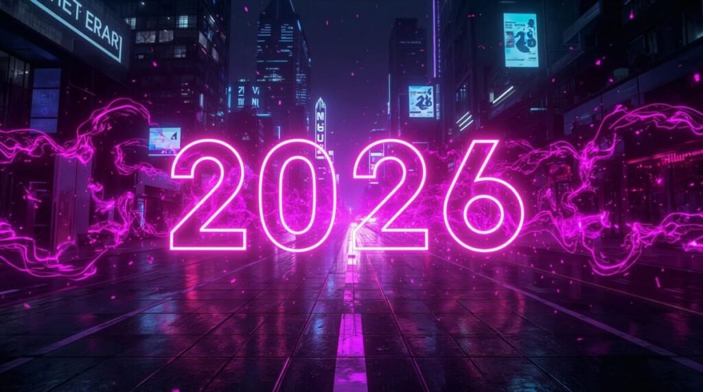 Futuristic 2026 Neon City Landscape