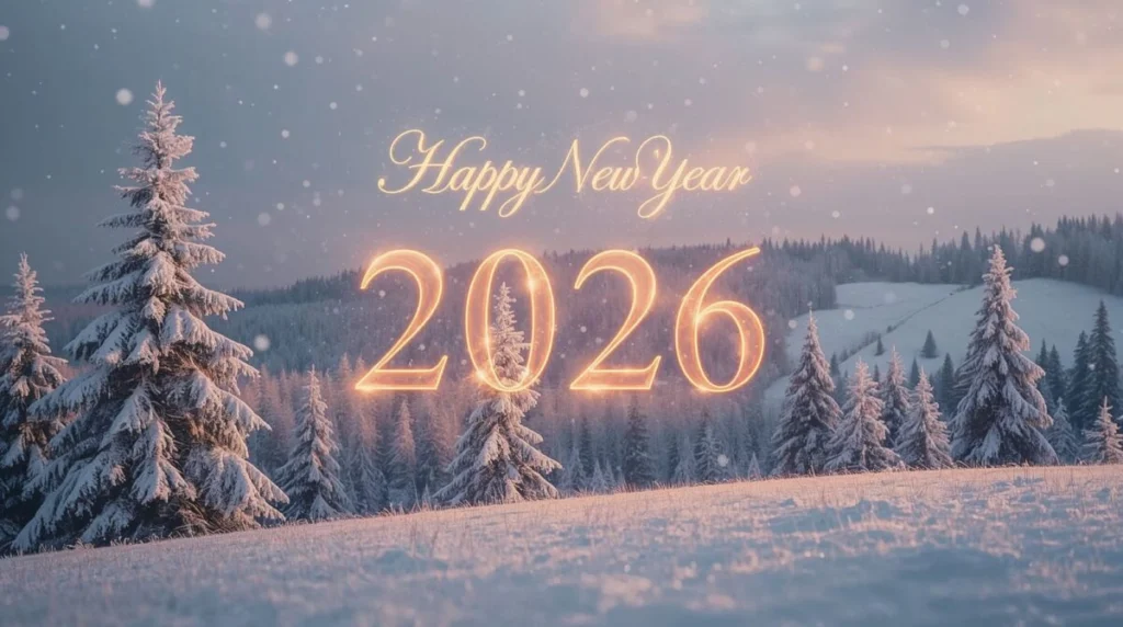 Serene Winter Snow Happy New Year 2026 Wallpaper
