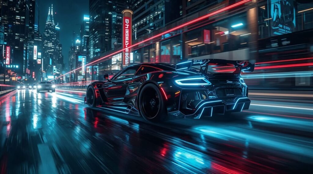 Lucid Realism Hyperrealistic Neon Sports Car Wallpaper