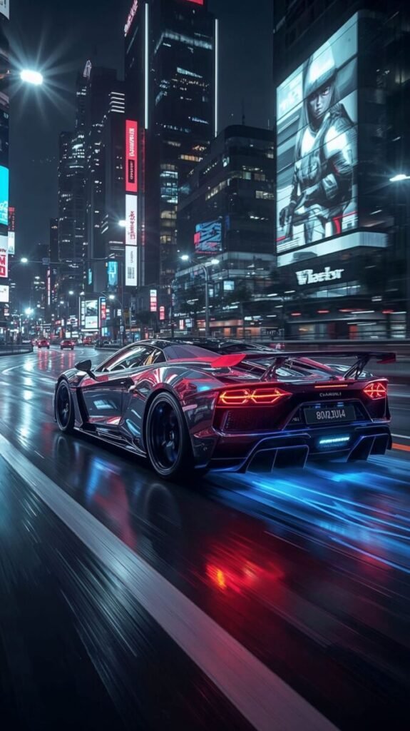 Vertical Neon Sports Car Hyperrealistic Car Wallpaper