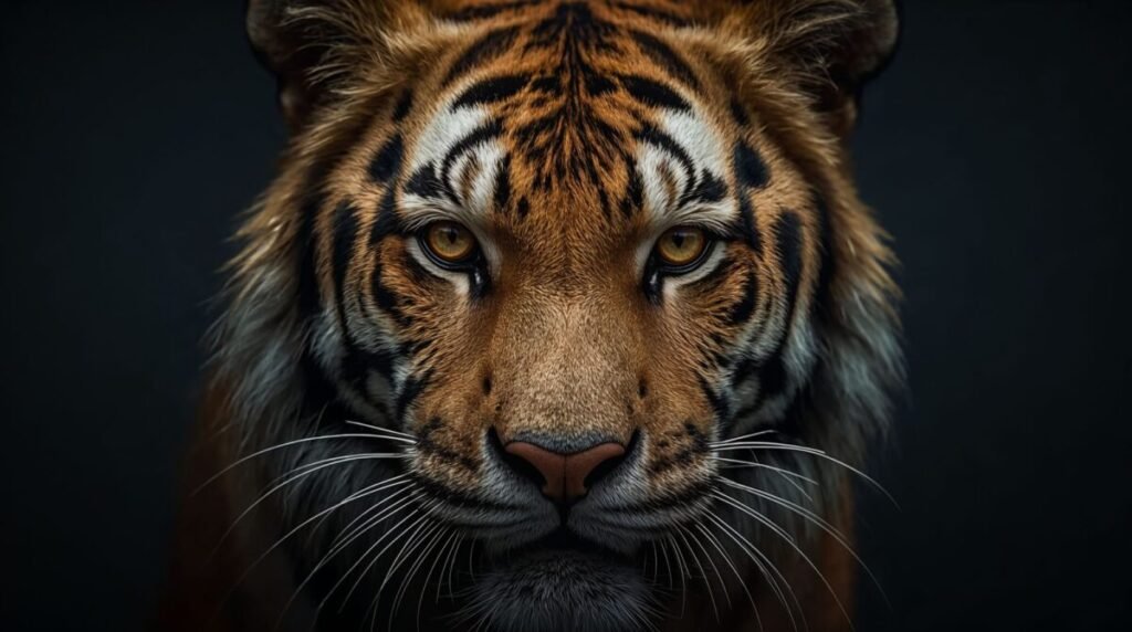 Intense close-up portrait of a tiger face