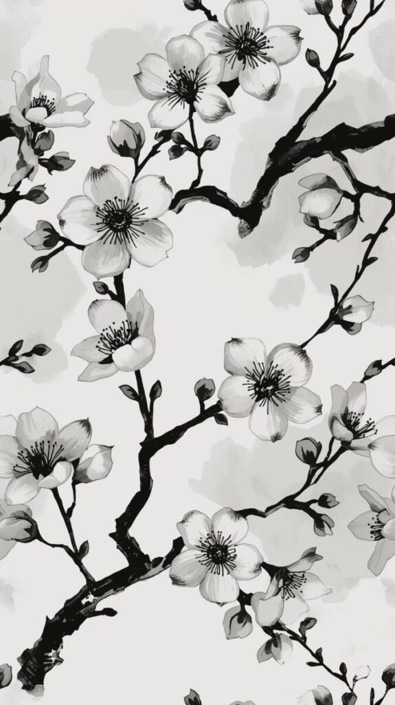 Traditional Japanese monochrome flower art