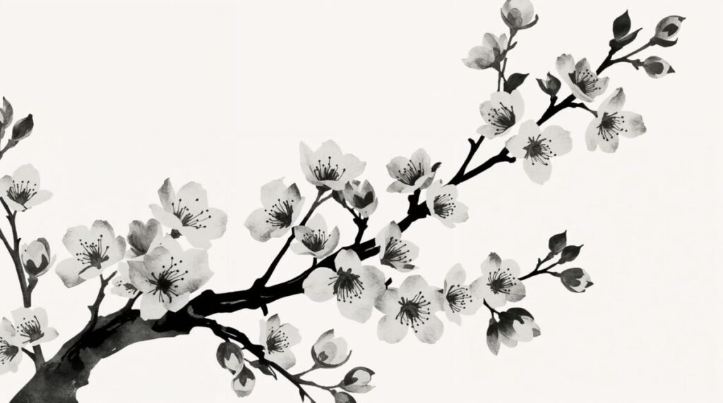 Black and white zen floral wallpaper