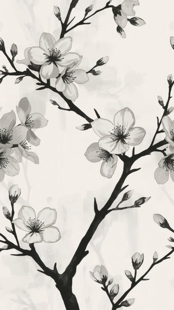 Minimalist Japanese floral art wallpaper portrait