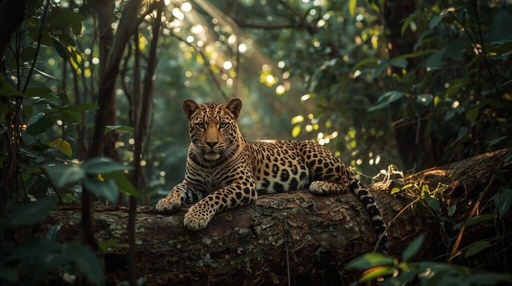 Leopard desktop background with distinctive dark spots and beautiful golden fur