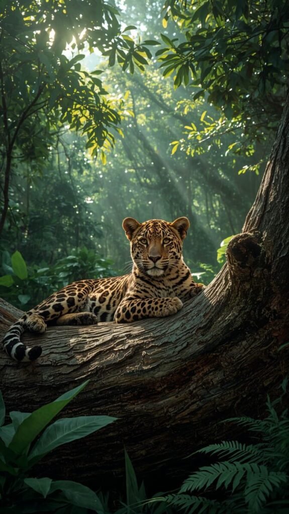 Mobile wallpaper of a Leopard, highlighting dark spots and a golden coat