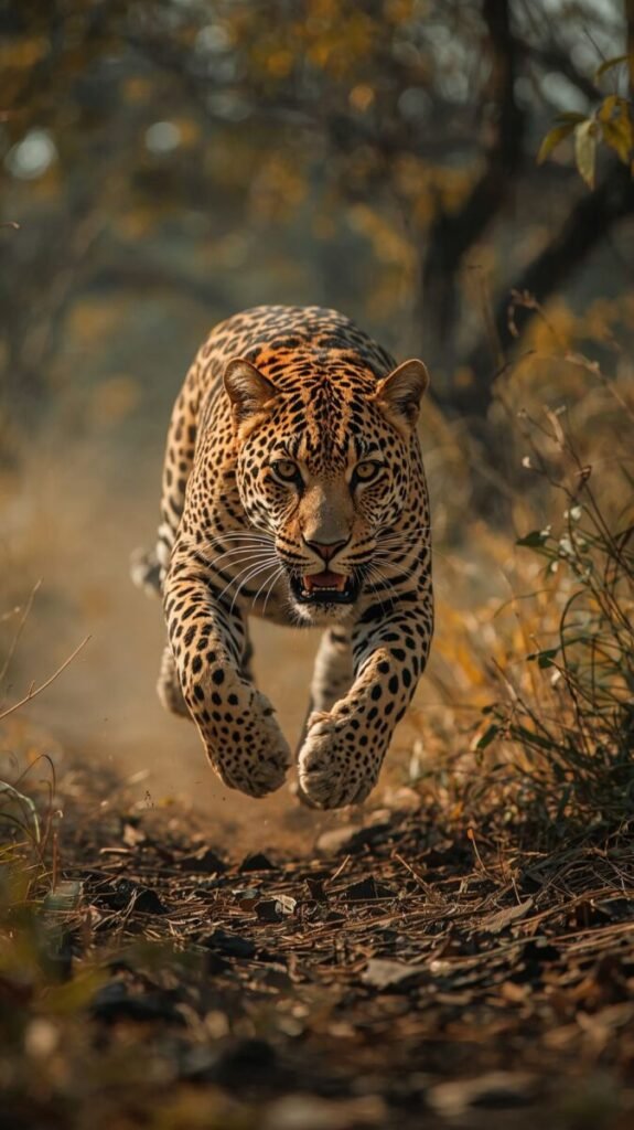 Vertical wallpaper of a Leopard with vibrant yellow and golden fur patterns