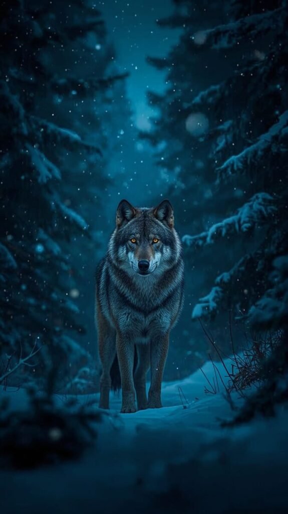 Wolf with glowing eyes mobile wallpaper