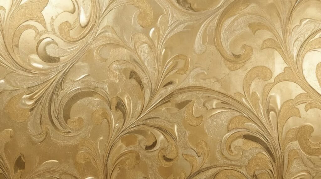 Luxurious Gold Foil Texture with Intricate Swirls and Reflective Finish