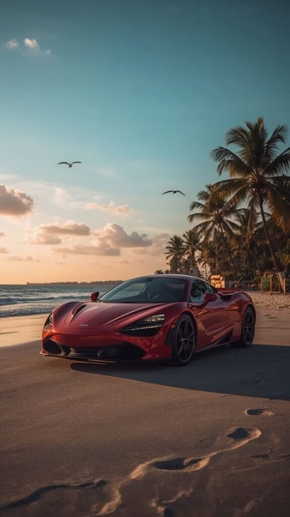 Vertical Luxury Red Sports Car with Sleek Lines Wallpaper