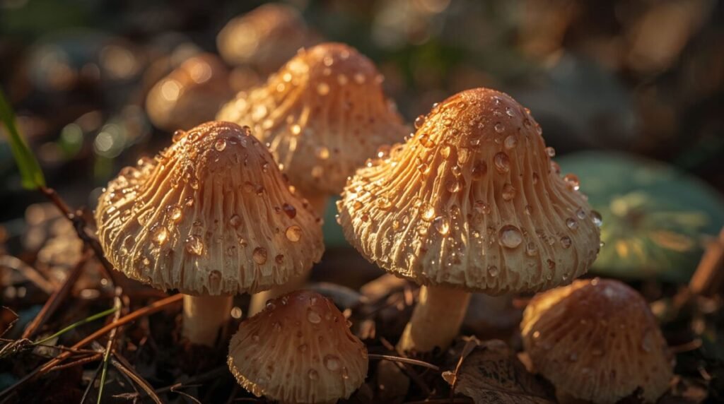 Extreme close up macro shot of forest mushroom