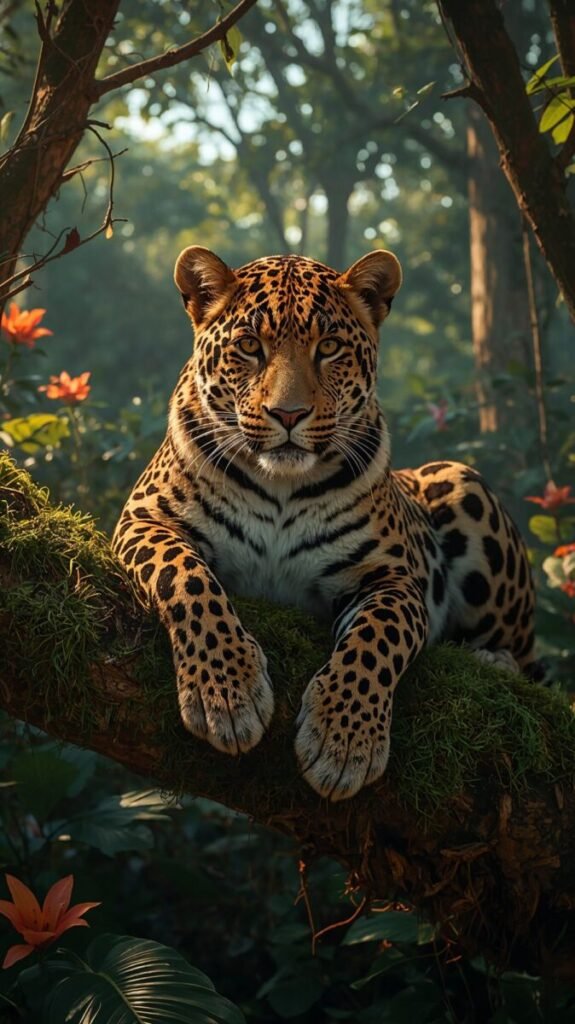 Mobile background of a majestic Leopard with intricate spot patterns