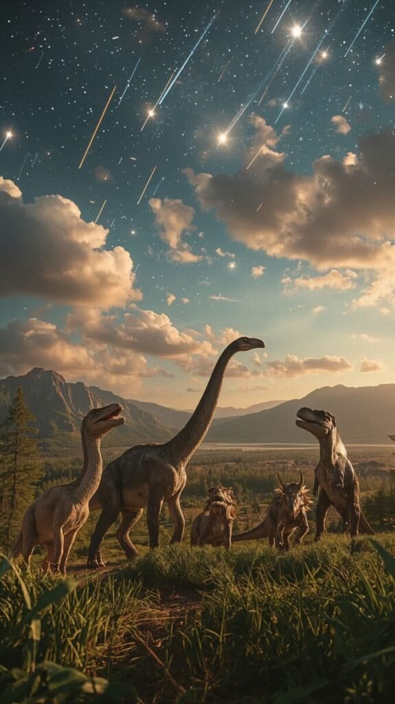 Meteor Shower Illuminating a Vast Prehistoric Landscape