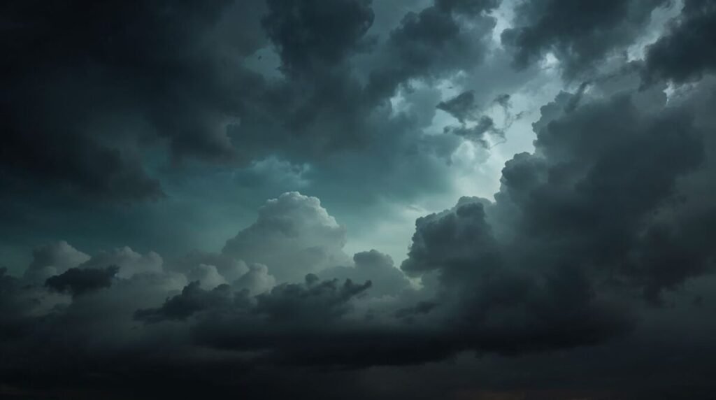 Heavy cumulonimbus moody storm clouds