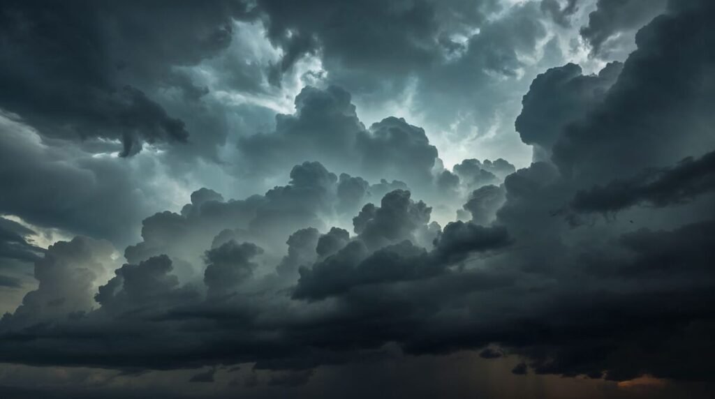 Moody storm clouds with heavy cumulonimbus formation