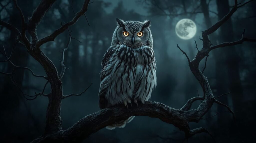 Mysterious owl on a twisted branch animal wallpaper