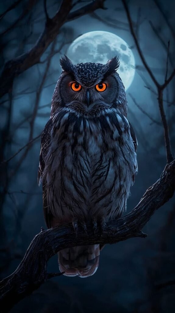 Mysterious owl perched on a branch wallpaper