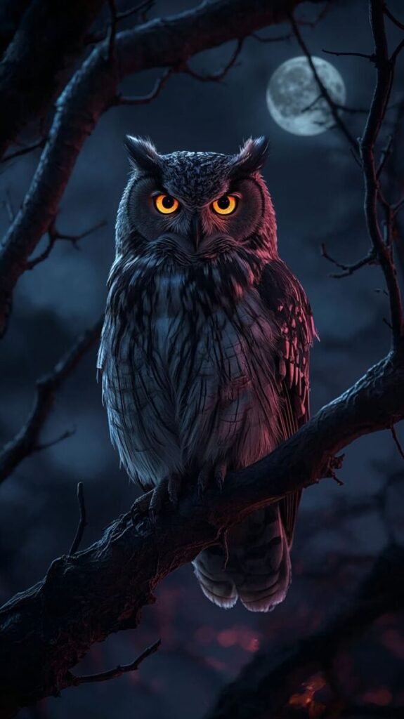 Dark mysterious owl realistic art