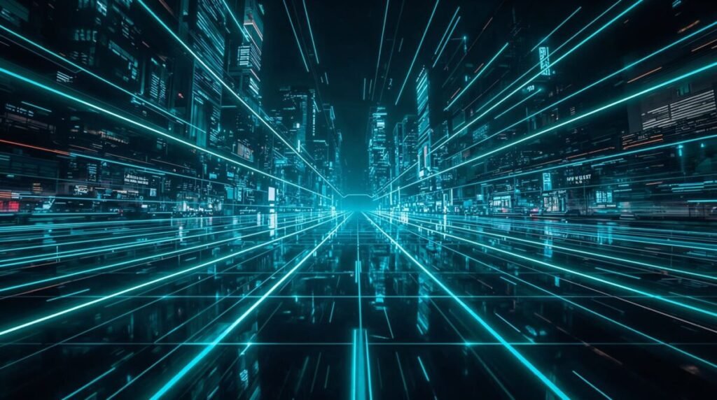 Futuristic Neon Teal Lines Wallpaper