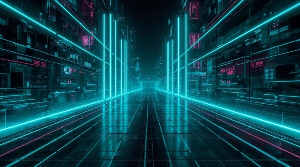 Neon Teal Wallpaper with Vibrant Glowing Lines