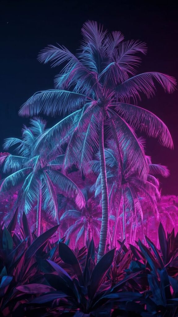 Glowing tropical neon lights phone wallpaper