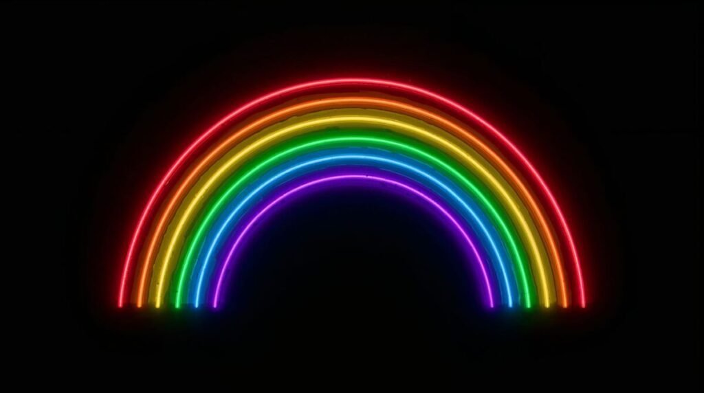 Neon Style Magical Rainbow with Vibrant Colors and Glow