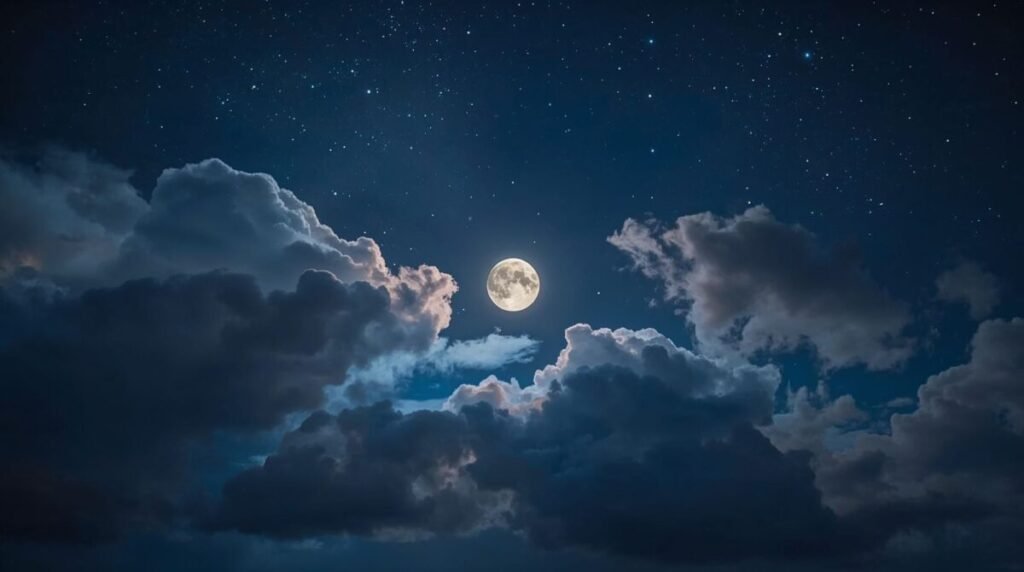 Soft glowing clouds in a night sky