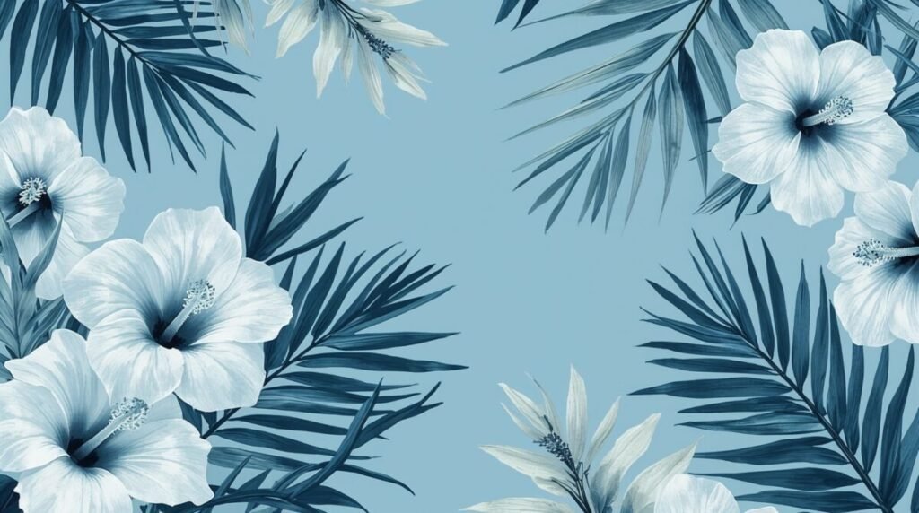 Second Pattern of Ocean Blue Wallpaper featuring Lush Tropical Flowers
