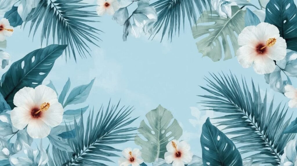 Ocean Blue Wallpaper featuring Lush Tropical Flora and Foliage