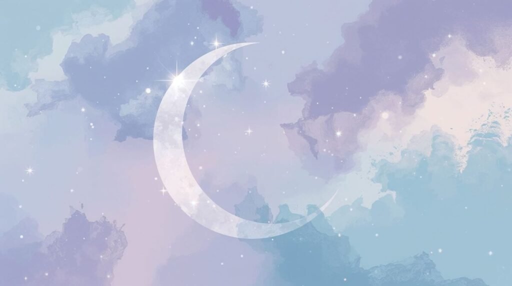 Pastel crescent moon and stars illustration