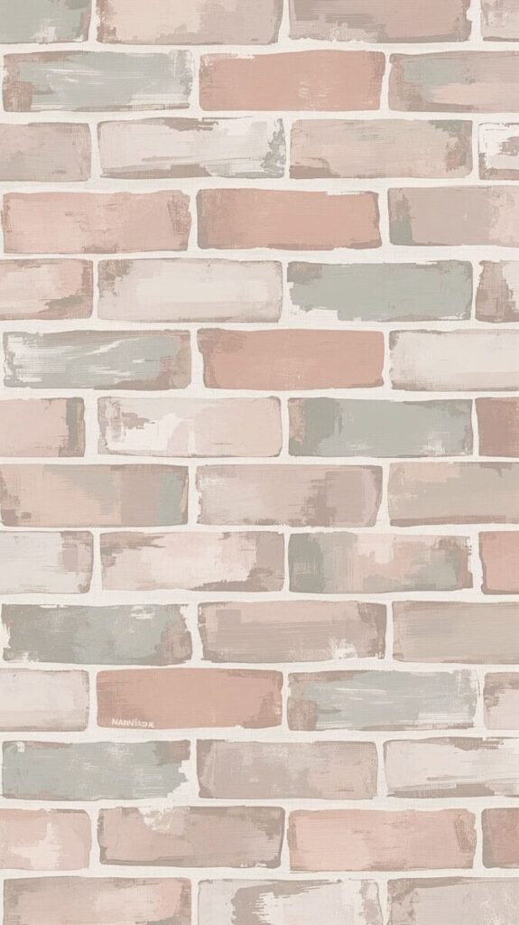 Pastel Painted Brick Wallpaper with Hand Painted Details