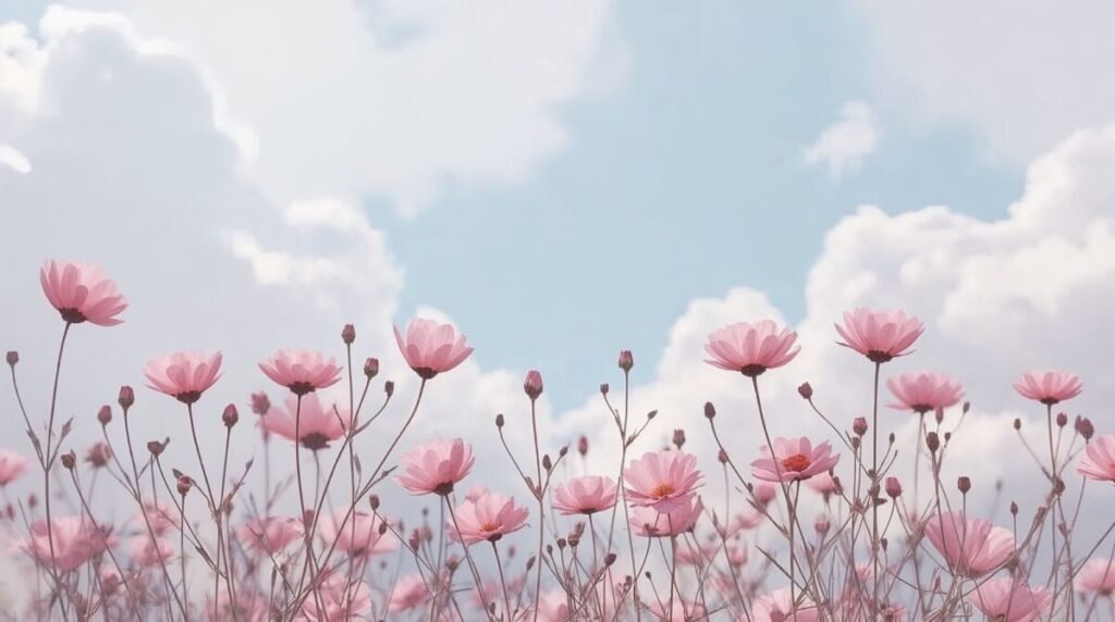 Delicate pink flowers with slender stems wallpaper
