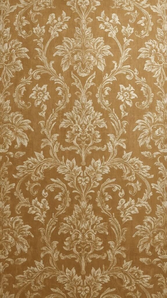 Vertical Royal Baroque Gold Wallpaper with Detailed Victorian Scrollwork