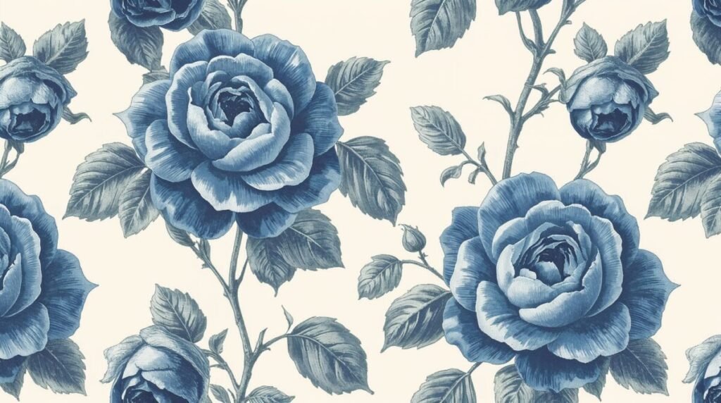 Royal Blue Floral Wallpaper with a Different Large Blooming Flower Design