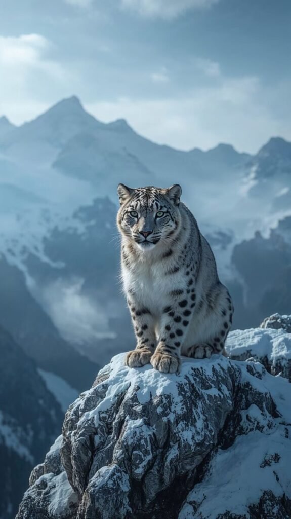 Vertical Snow Leopard wallpaper with intricate grey and white fur pattern