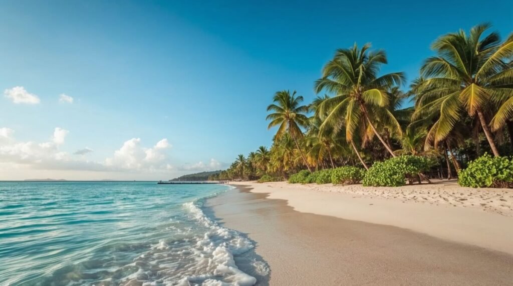 Lucid realism tropical shore with turquoise waves