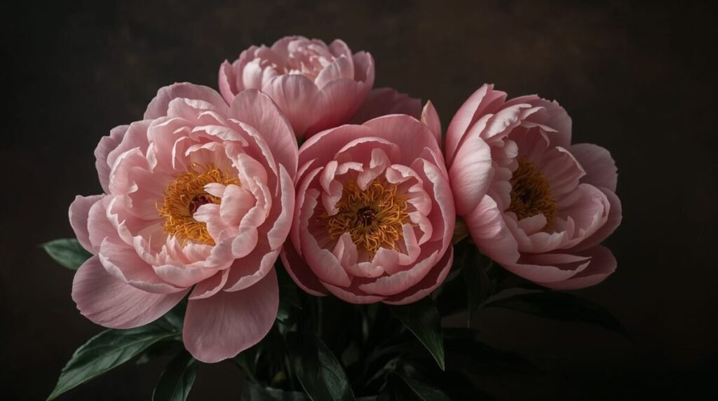 Intricate vintage pink peony floral illustration