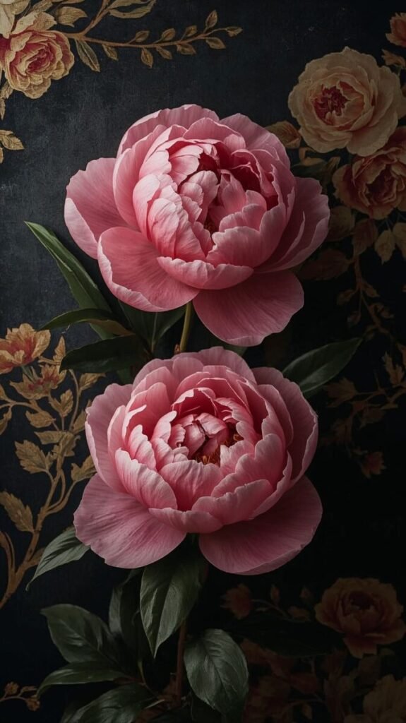 Vintage style pink peony flower portrait