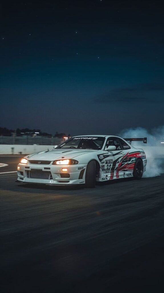 Vertical White Japanese Domestic Market Drift Car Wallpaper