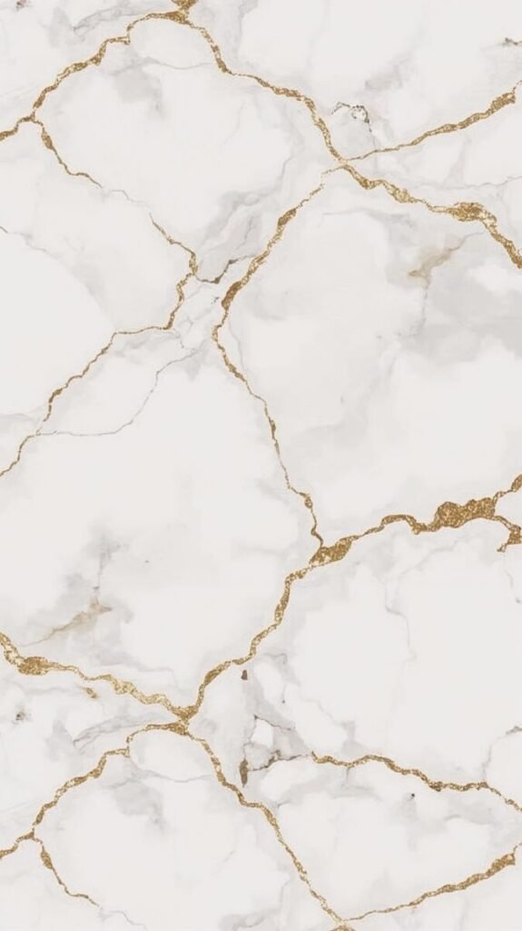 Vertical White Marble Wallpaper with Gold Veins