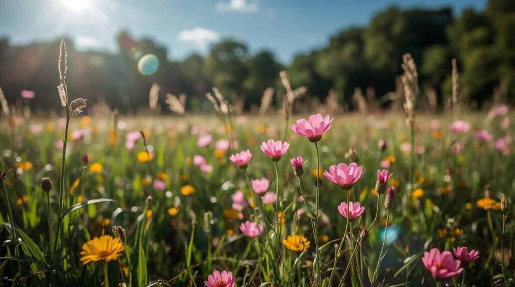 Wild pink flowers with soft delicate petals